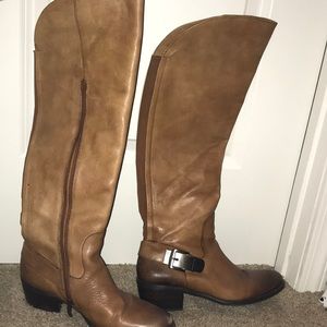 High rise tan leather boots